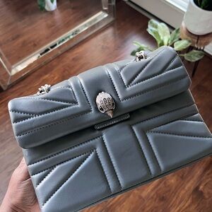 NEW W/Tag Kurt Geiger Gray Leather Kensington Shoulder Bag with Silver Hardware